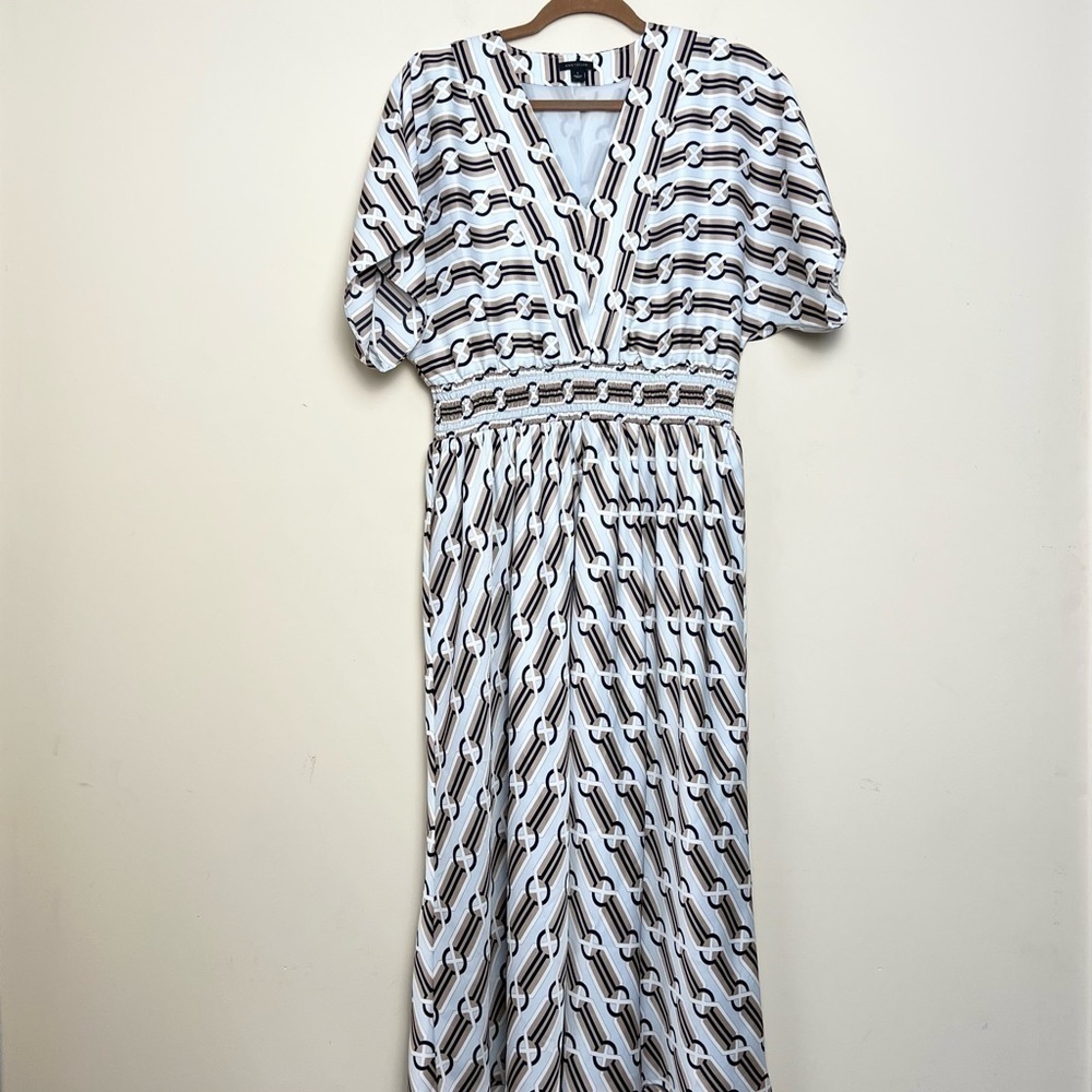 ANN TAYLOR Chain Print Midi Dress in Gray Smoke - Picture 3 of 9